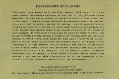 “Club Of Fire”, plaque from "Echoes in the Echo" Silkscreen on Sheet metal, 7” x 12”, 2007